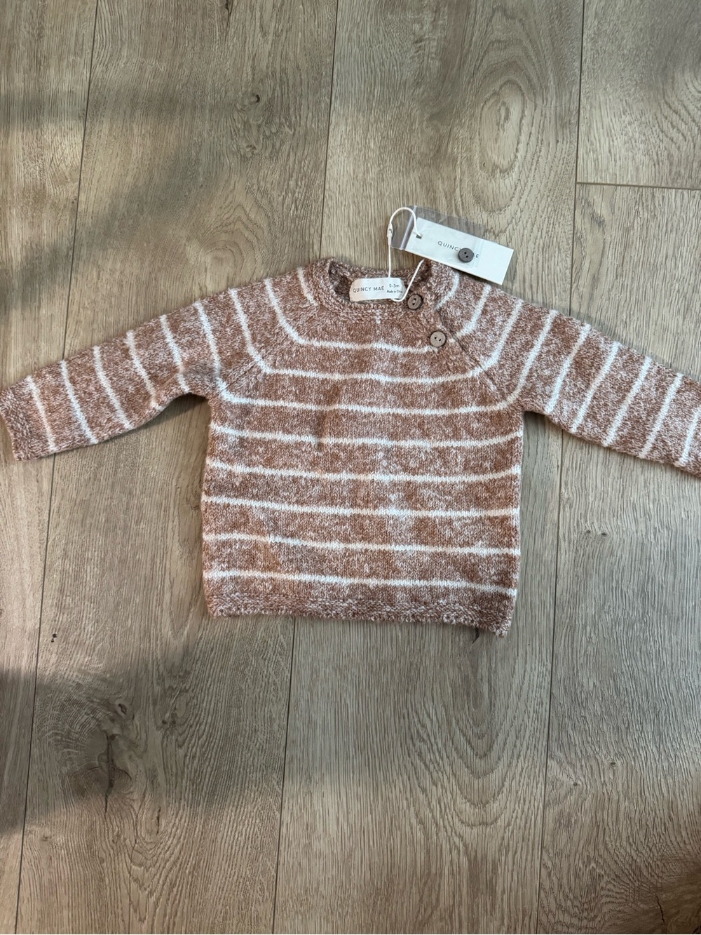 Quincy Mae Cream & Brown Striped Button-Shoulder Sweater